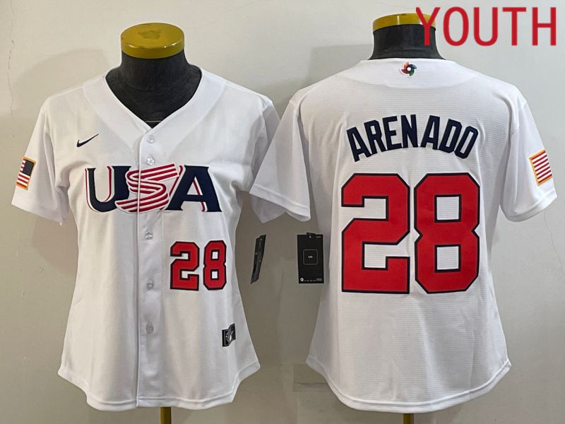 Youth 2023 World Cub USA #28 Arenado White MLB Jersey2